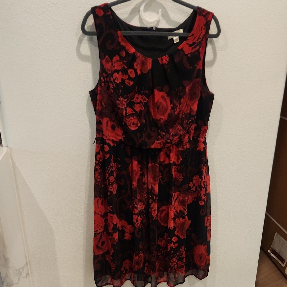 dressbarn Red and Black Floral Midi Dress